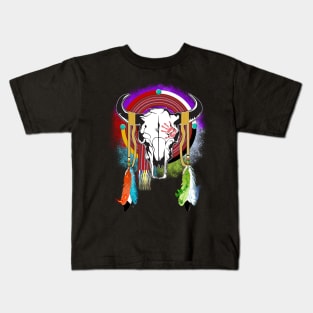 Bison Skull n' Elemental Feathers- Repaint Kids T-Shirt